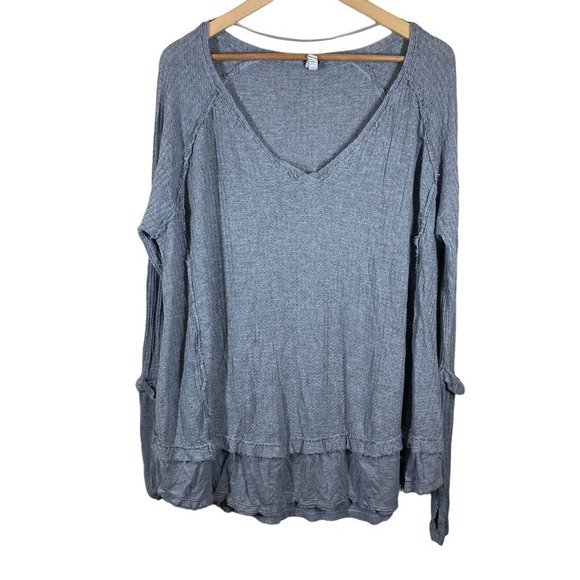 We The Free Blouse Tunic Top Women's M Gray Cotton Ruffle Long Sleeves V-Neck - Picture 1 of 11